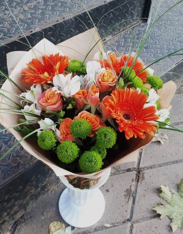 Букет цветов из: Герберы, Хризантемы, Альстромерии и Розы в Рождествено Самарской области