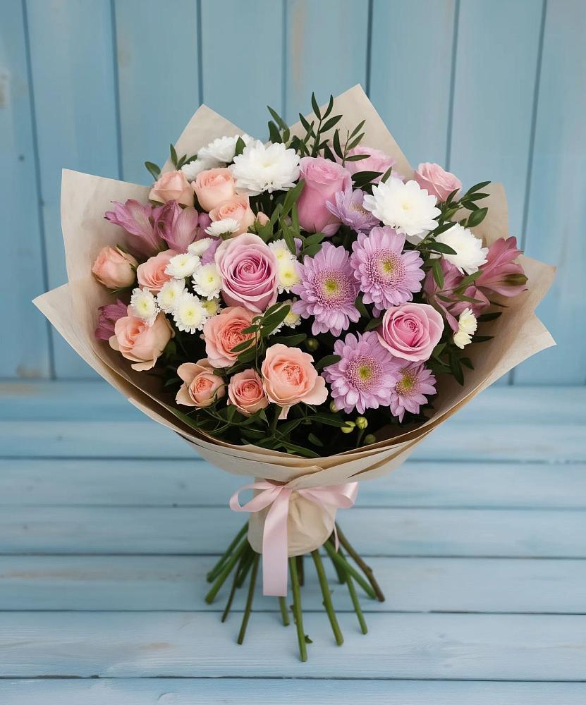 Букет цветов из: Хризантемы, Розы и Альстромерии в Рождествено Самарской области