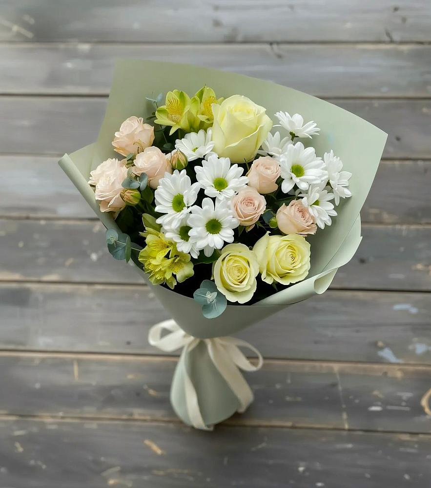 Букет цветов из: Альстромерии, Розы и Хризантемы в Рождествено Самарской области