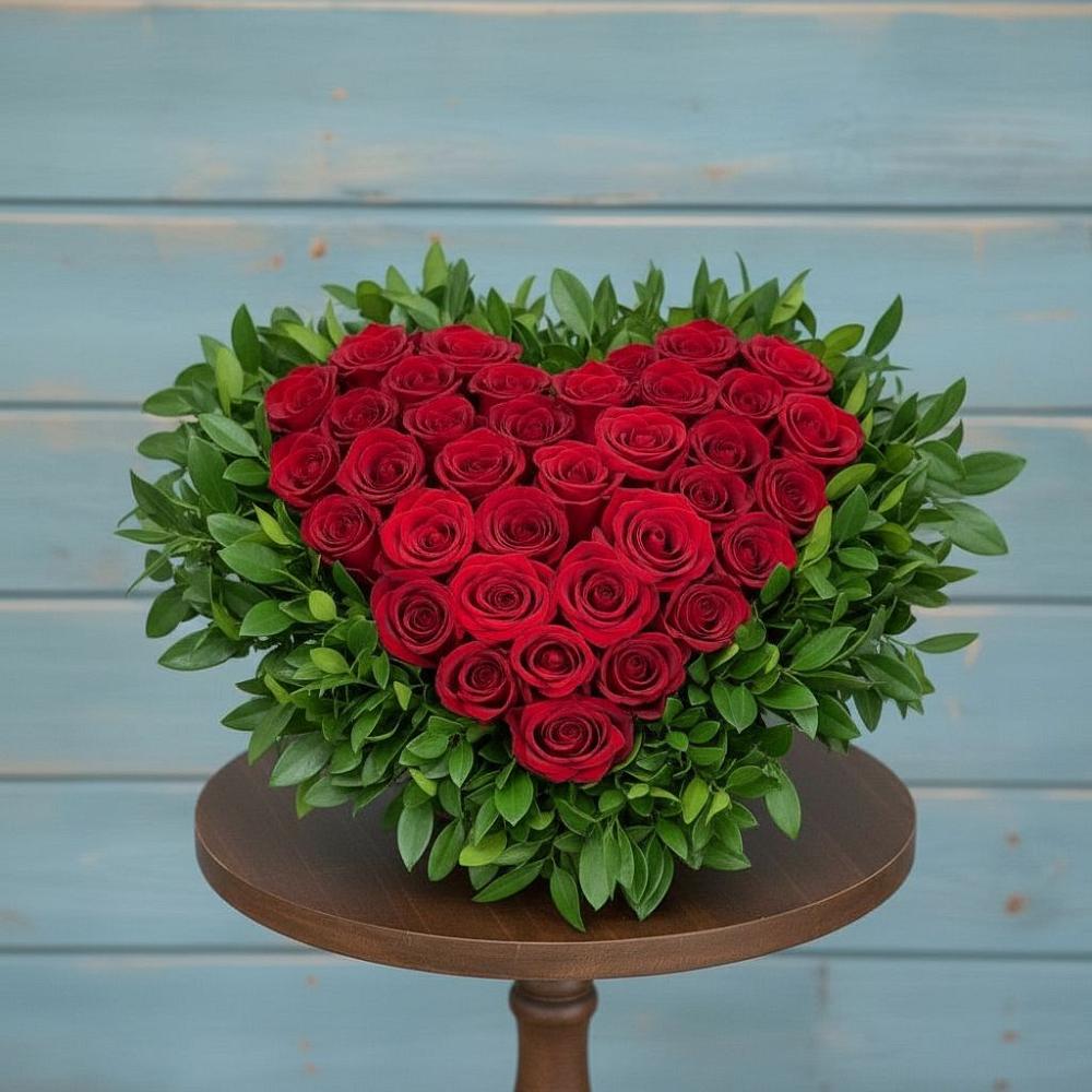 Цветочная композиция из Розы в виде сердца в Рождествено Самарской области