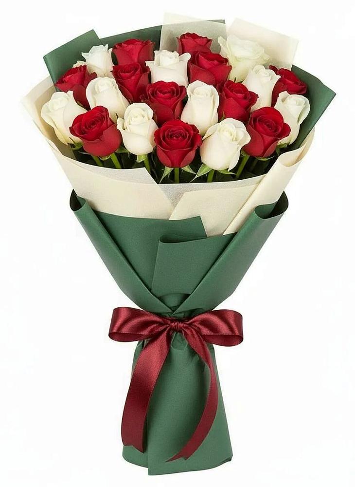 Букет Микс из красных и белых роз в Рождествено Самарской области