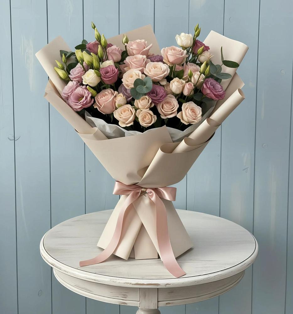 Букет цветов из: Розы и Лизиантусы в Рождествено Самарской области