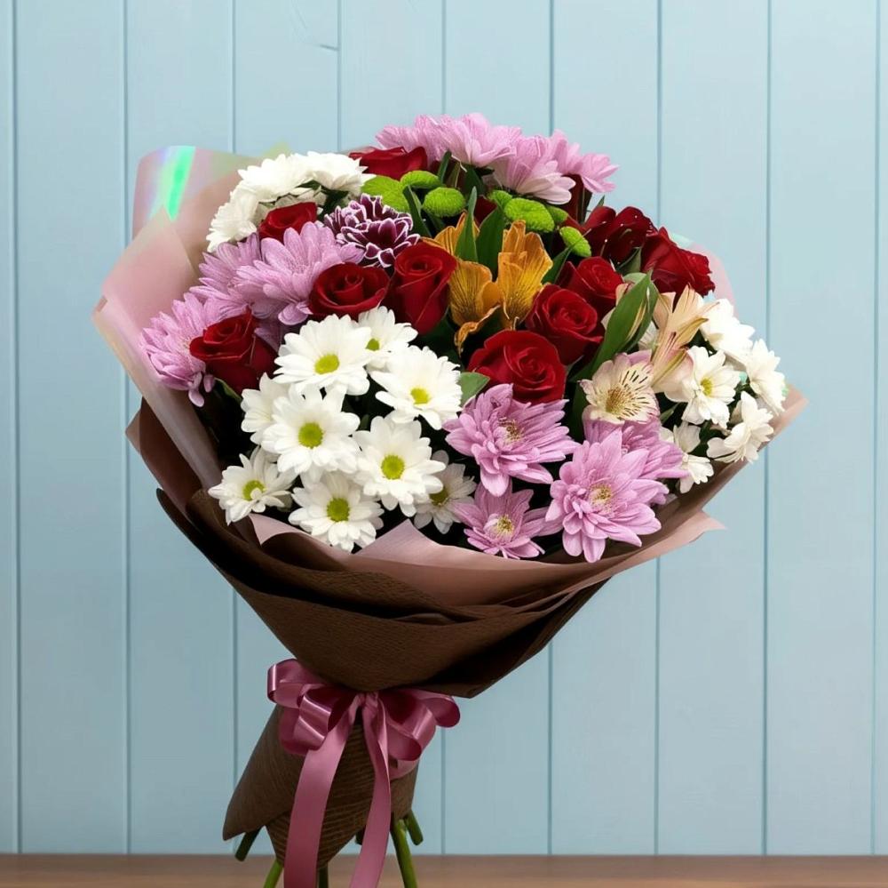 Букет цветов из: Розы, Хризантемы и Альстромерии в Рождествено Самарской области