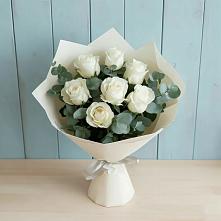 Букет Белые розы в Эвкалипте в Рождествено Самарской области
