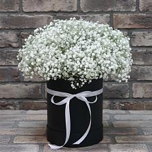 Цветочная композиция из Гипсофила в шляпной коробке в Рождествено Самарской области