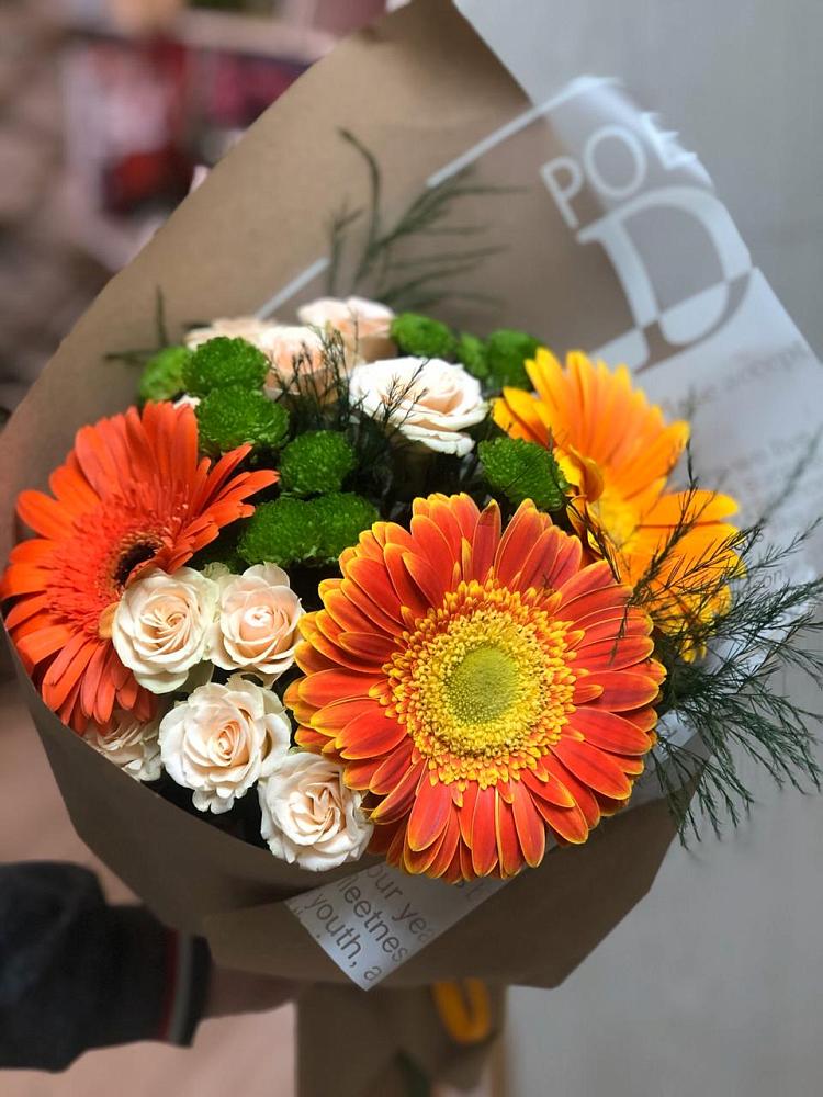 Букет цветов из: Герберы, Хризантемы и Розы в Рождествено Самарской области