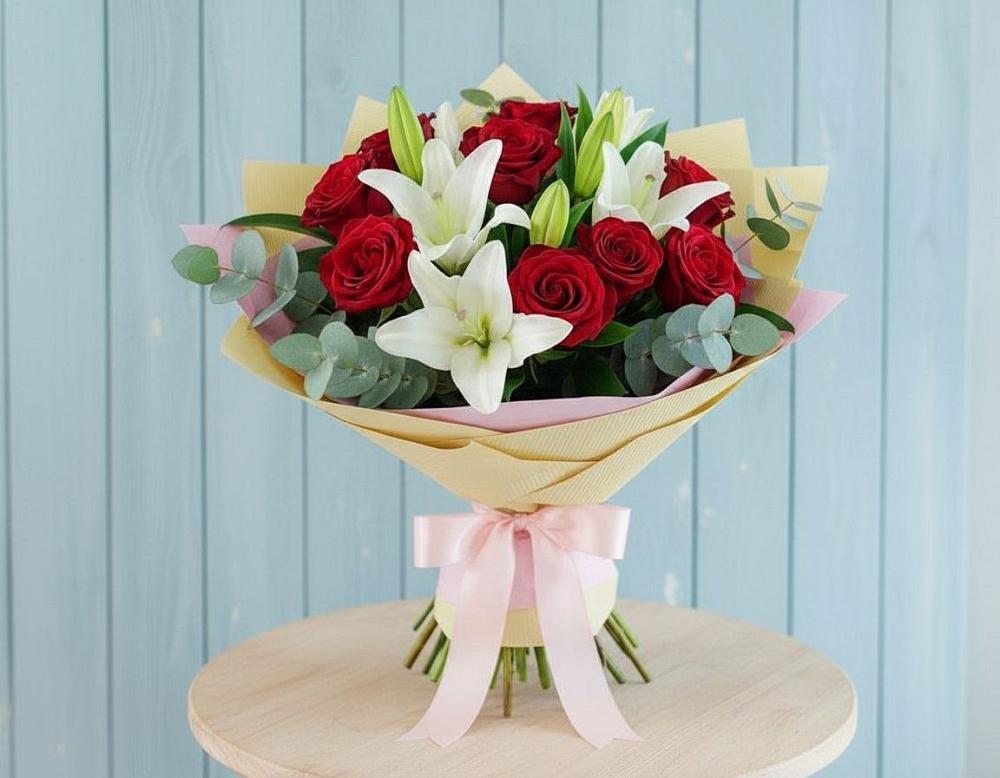 Букет цветов из: Лилии и Розы в Рождествено Самарской области