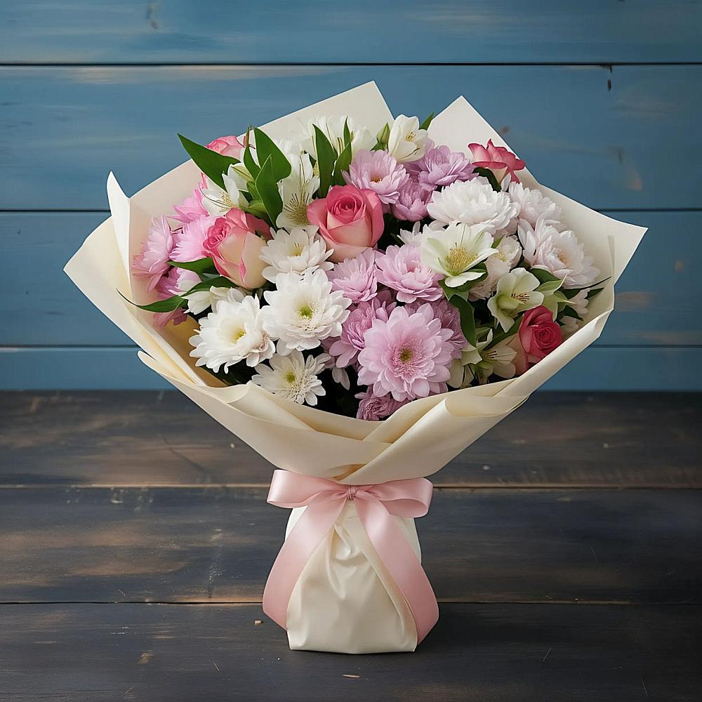 Букет цветов из: Хризантемы, Альстромерии и Розы в Рождествено Самарской области